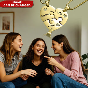 Celebrate Your Connection with Loved Ones Personalized Triple Heart Puzzle Necklace