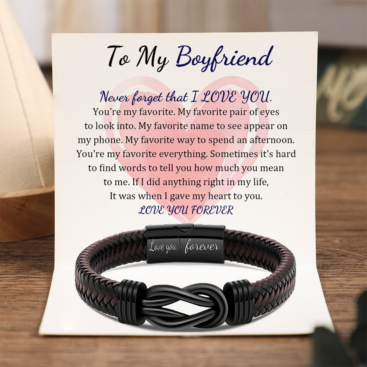 To My Boyfriend - Love You Forever - Men Infinity Leather Bracelet - Inspirational Gifts