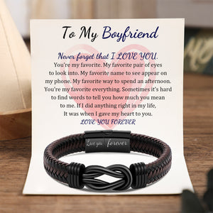 To My Boyfriend - Love You Forever - Men Infinity Leather Bracelet - Inspirational Gifts