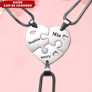 Celebrate Your Connection with Loved Ones Personalized Triple Heart Puzzle Necklace