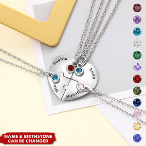 Best Friend Family Simulated Birthstone Heart Personalized Puzzle Name Necklace