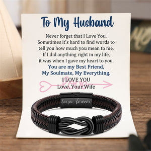 To My Husband - Never Forget That I Love You - Men Braided Leather Bracelet