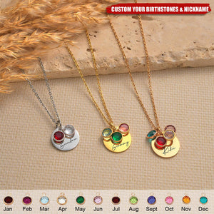 Gigi With Grandkids Birth Month Birthstones Personalized Necklace, Gift for Mom Grandma