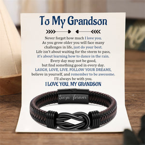 To My Grandson - I'll Always Be With You - Men Braided Leather Bracelet