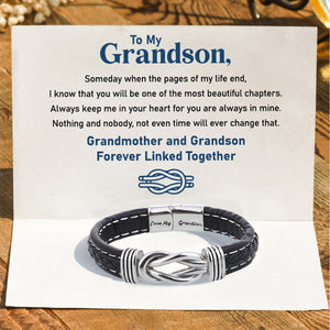 To My Grandson, Love You Forever Linked Braided Leather Bracelet