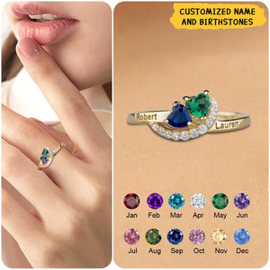 Personalized Promise Heart Cut Birthstone Ring, Two Name Engraved Ring