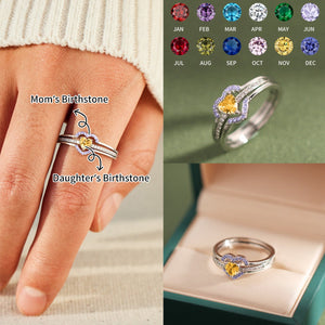 Mother & Daughter Forever Linked Together Custom Birthstone Heart Ring