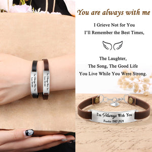 Engraved Text Memorial Personalized Leather Bracelet, Sympathy Gift