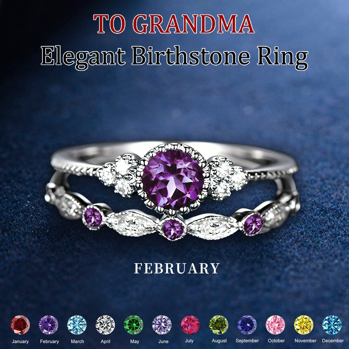 Elegant Stacking Personalized Birthstone Rings, Gift For Grandma Mom