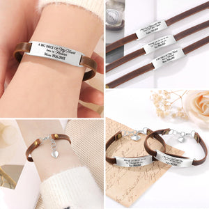 Engraved Text Memorial Personalized Leather Bracelet, Sympathy Gift