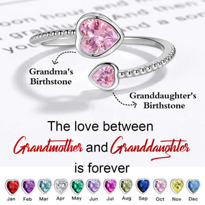 The Love Between Grandmother And Granddaughter Is Forever Double Heart Birthstone Custom Ring