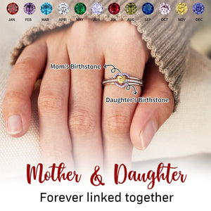 Mother & Daughter Forever Linked Together Custom Birthstone Heart Ring