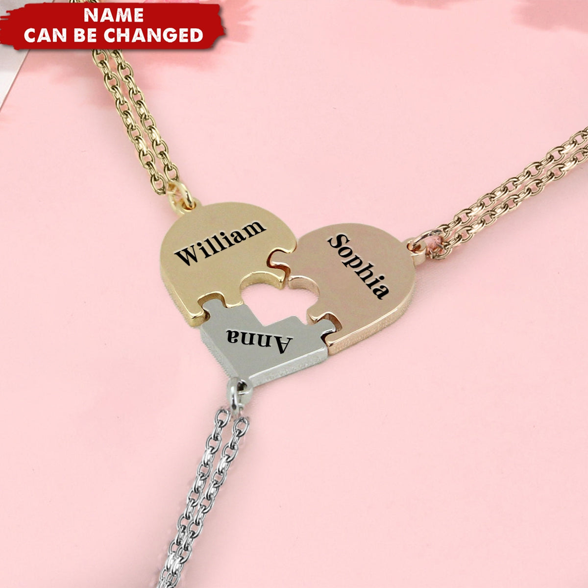 Best Friend Forever Family Personalized Heart Pendant Puzzle Name Necklace