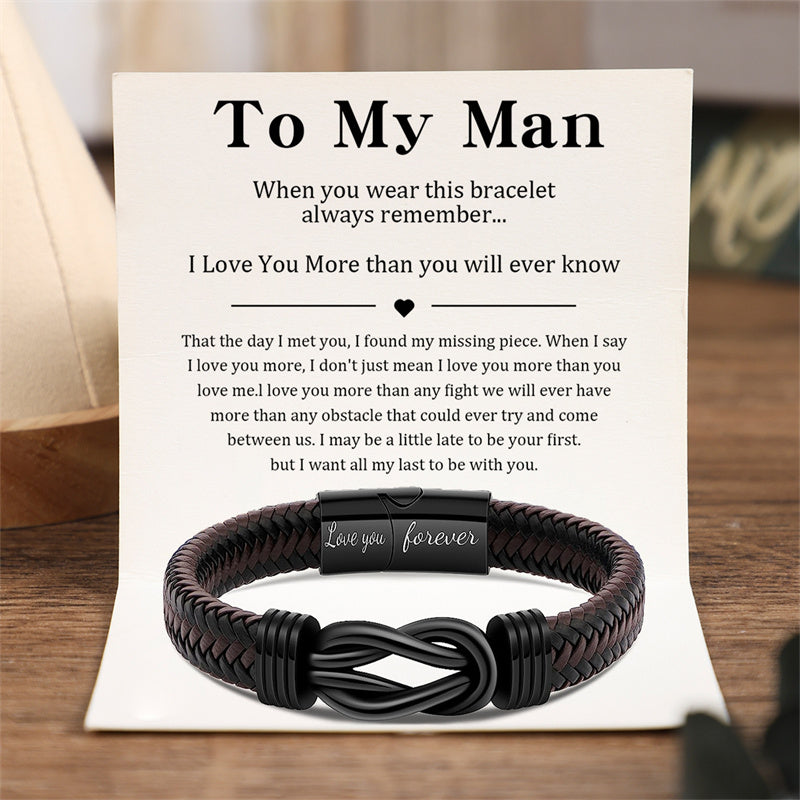 To My Man - I Love You More Than You Will Ever Know - Men Infinity Leather Bracelet