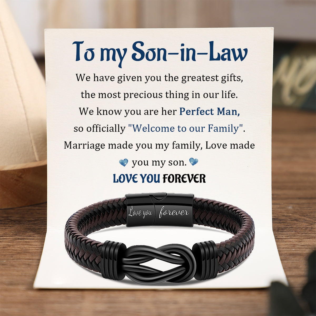 To My Son-In-Law - Welcome To Our Family - Men Infinity Braided Leather Bracelet