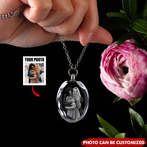 Custom Photo Laser Engraved Crystal Necklace, Valentine's Day, Mother's Day, Memorial Gift