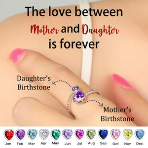 The Love Between Grandmother And Granddaughter Is Forever Double Heart Birthstone Custom Ring