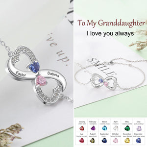 Heart Infinite With Birthstones Laser Engraved Name Custom Bracelet, Gift For Family