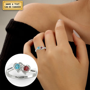 Personalized Double Interlocked Brithstone Hearts Promise Ring For Couples