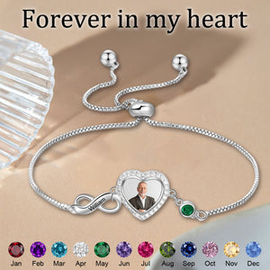 Memorial Infinity Love Heart Photo With Birthstone Personalized Bracelet