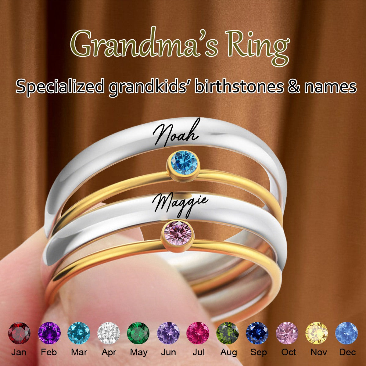 Dainty Stacking Personalized Birthstone Rings, Gift For Grandma Mom