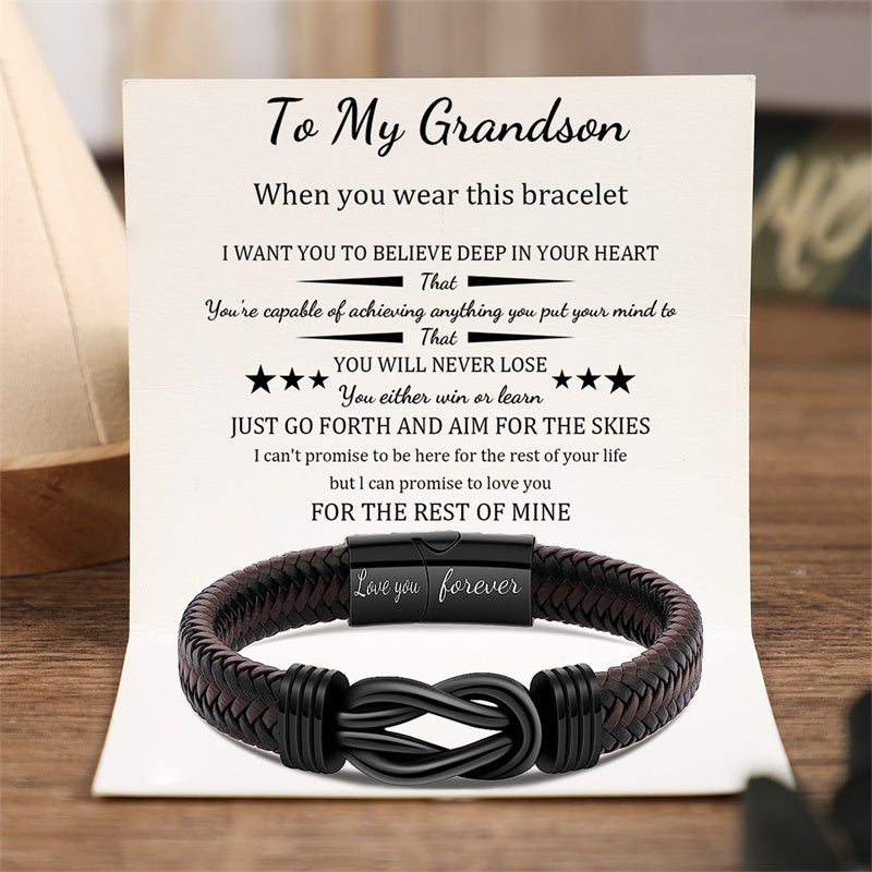 To My Grandson - Just Go Forth And Aim For The Skies - Men Infinity Leather Bracelet