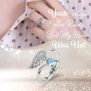 Angel Wing Ring With Birthstone Feather Memorial Personalized Ring Sterling Silver