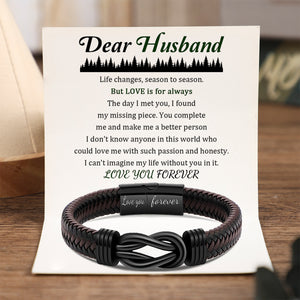 To My Husband - Love Is For Always - Men Infinity Braided Leather Bracelet