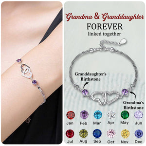 Grandma And Granddaughter Heart Linked Personalized Birthstone Bracelet