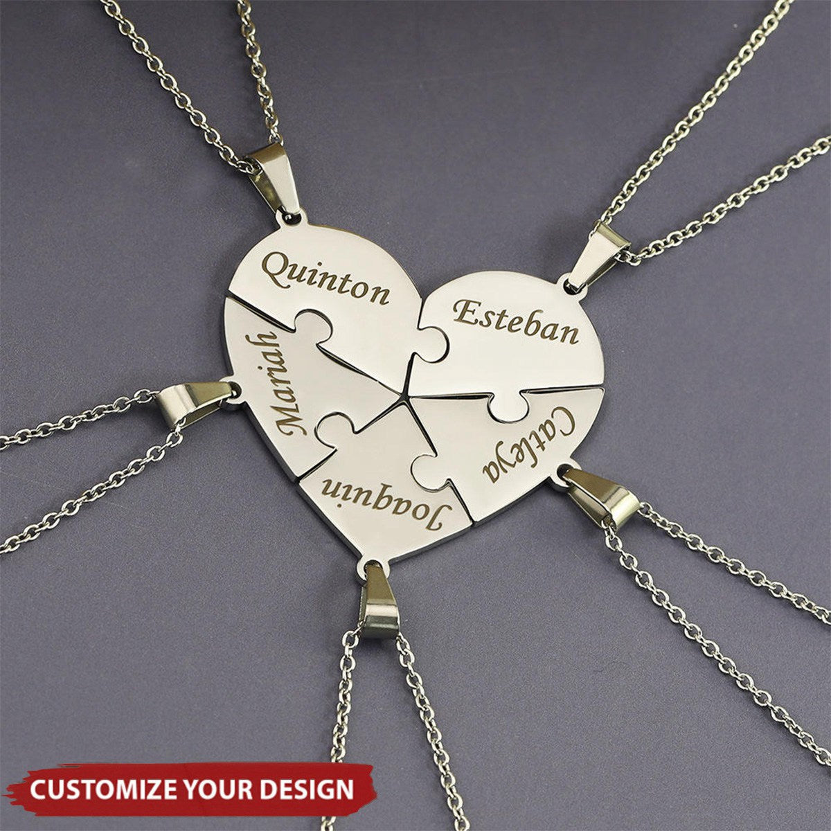 Friendship Puzzle Hearts - Personalized Heart Puzzle Name Necklace