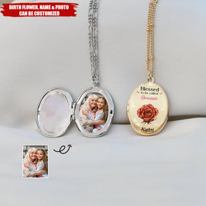 Custom Photo Grandkid Blessed To Be Called Grandma - Personalized Locket Necklace