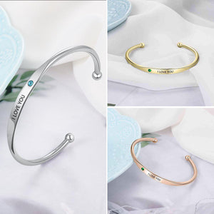 Memorial Personalised Bangle For Her With Engraving And Birthstone