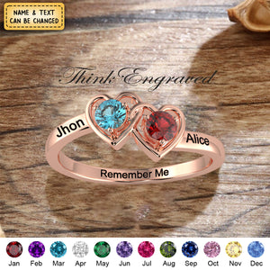 Personalized Double Interlocked Brithstone Hearts Promise Ring For Couples