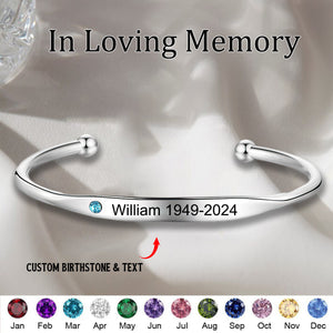 Memorial Personalised Bangle For Her With Engraving And Birthstone