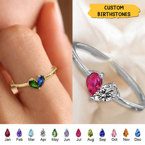 Custom Heart Birthstone Ring, 2 Birthstone Ring - Personalized Ring