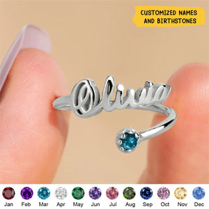 Custom Name Ring With Birthstones - Personalized Name Ring