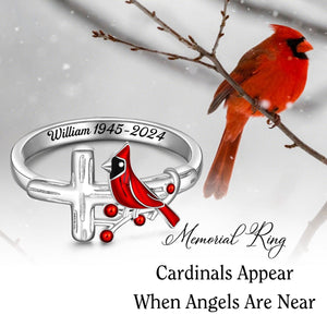 Cardinal With Cross Memorial Personalized Ring, Rememberance Gift