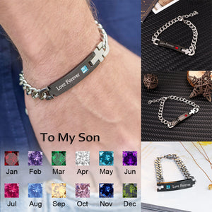 Bracelet With Birthstone Engravable Black Bar Personalized Bracelet, Gift For Him