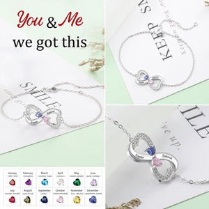 Heart Infinite With Birthstones Laser Engraved Name Custom Bracelet, Gift For Family