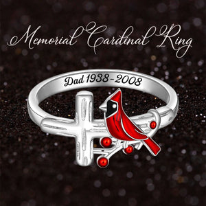 Cardinal With Cross Memorial Personalized Ring, Rememberance Gift