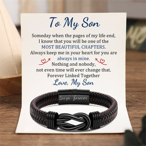 To My Son - Forever Linked Together - Men Braided Leather Bracelet