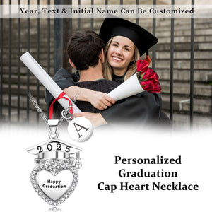 Cap With Heart Custom Initial Letter Pendant Personalized Necklace, Graduation Gift