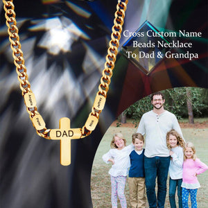 Dad Cross Cuban Link Chain With Custom Name Beads Necklace, Father's Day Gift