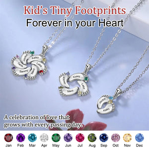 Baby Foot Custom Name Birthstone Personalized Necklace, Gift For Grandma Mom