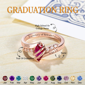 Custom Birthstone With Engraved Text Graduation Personalized Ring, Gift For Her